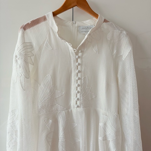Anthropologie White Sheer Sleeve Dress - Picture 4 of 16